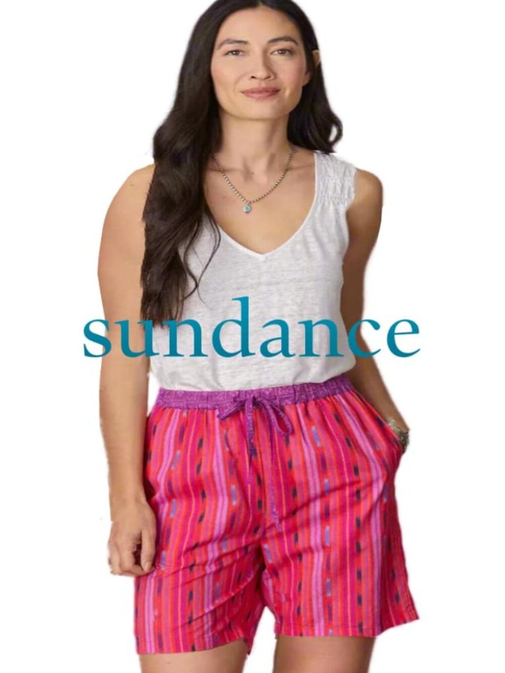 Sundance Leia II Shorts 100% Cotton Southwestern Stripe Pink Red Purple